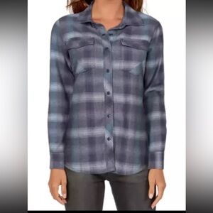 prAna Charley Top Charcoal Gray Blue Flannel Button Up- women’s medium